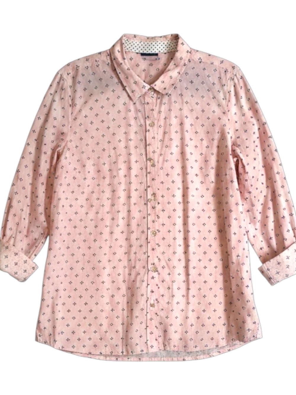 Le Tigre Button Down Shirt XL Light Pink Navy Blue Star Print Careerwear Neutral